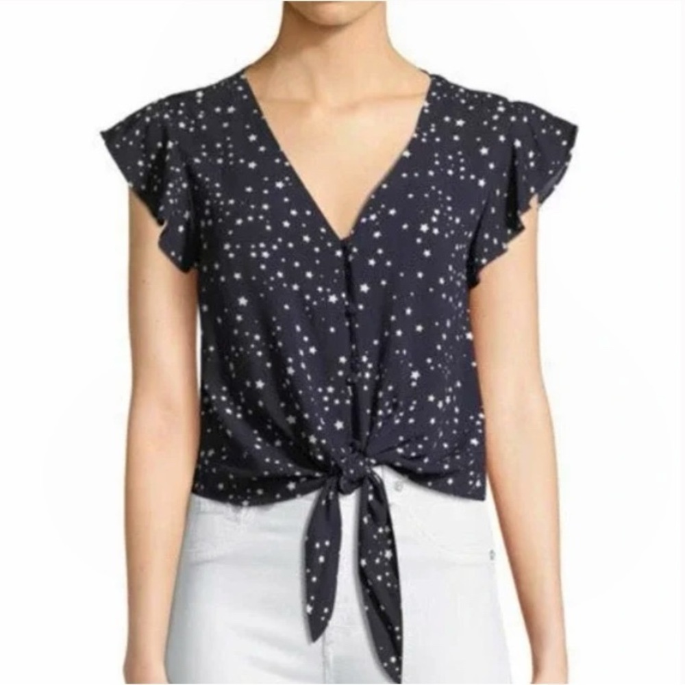 Cupcakes and Cashmere Calpurnia Flutter Sleeve Tie Front Top Midnight Blue Sz XS